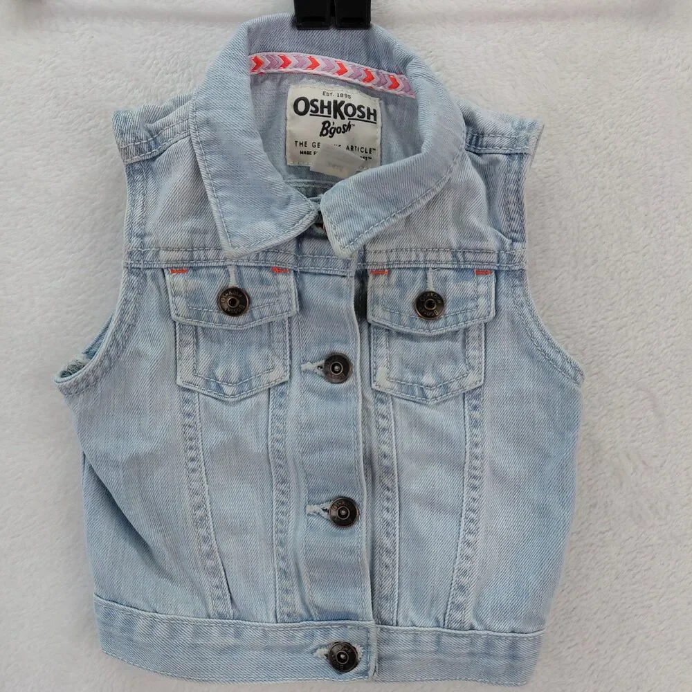 Vintage Osh Kosh BGosh Denim Vest Kids (Size 24M) Blue Button Trucker Jacket